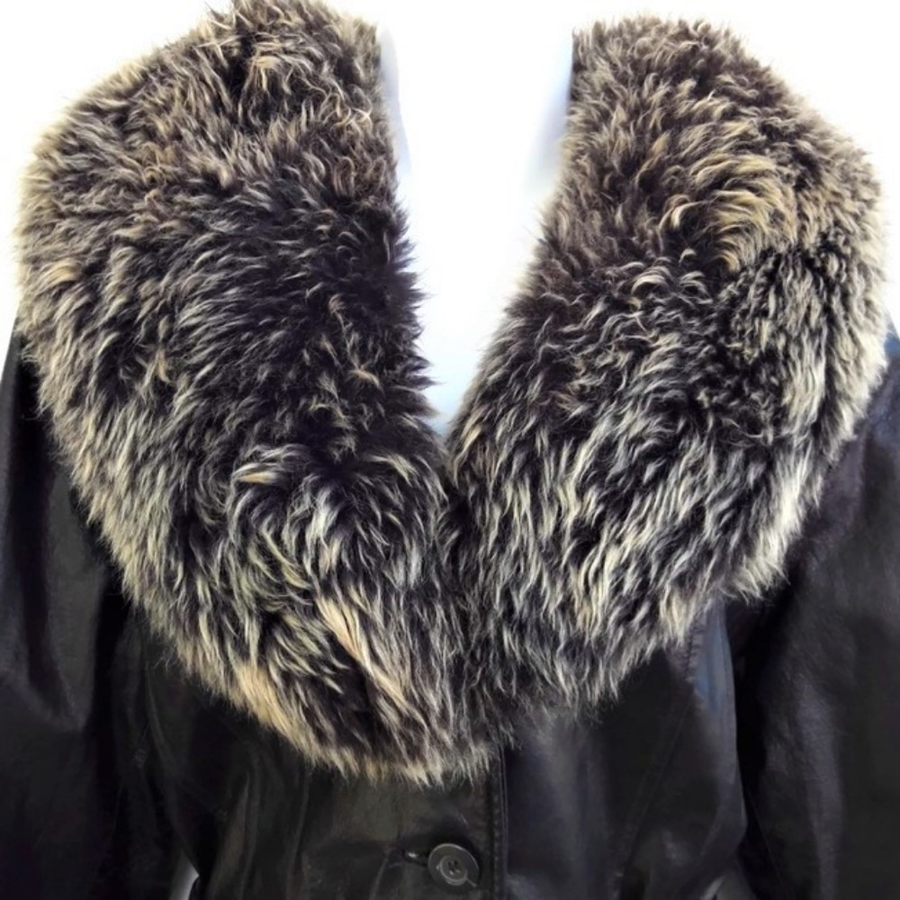 Guess Coat Jacket Leather Lamb Fur Vintage Quilted Lining L